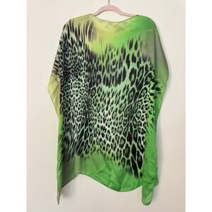 Roberto Cavalli Silk Scarf 35x35 Green Leopard Animal Print